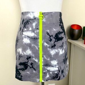 Know One Cares Gray Print Neon Zip Camo Mini Skirt